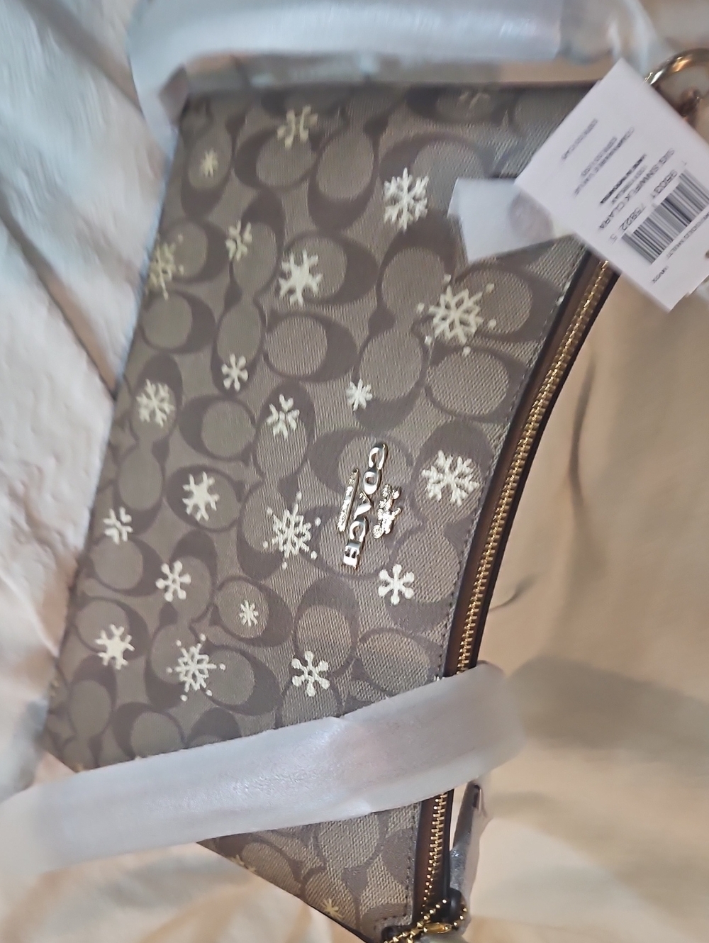 Coach Gray Signature Snowflake Wristlet with Silver Hardware